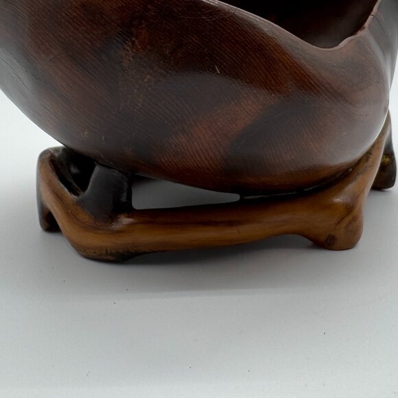 Vintage 1989 Artisan made Wooden Bowl Unusual Decor Brown Signed Eclectic Boho - Picture 7 of 11